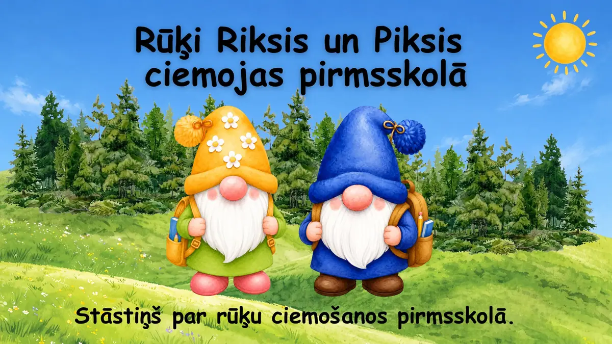 Rūķi Riksis un Piksis brauc uz pirmsskolu: prezentācijas pirmais slaids