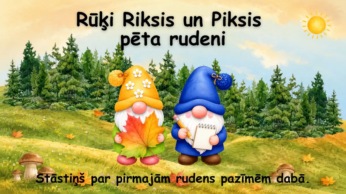 Rūķi Riksis un Piksis pēta rudeni: prezentācijas pirmais slaids