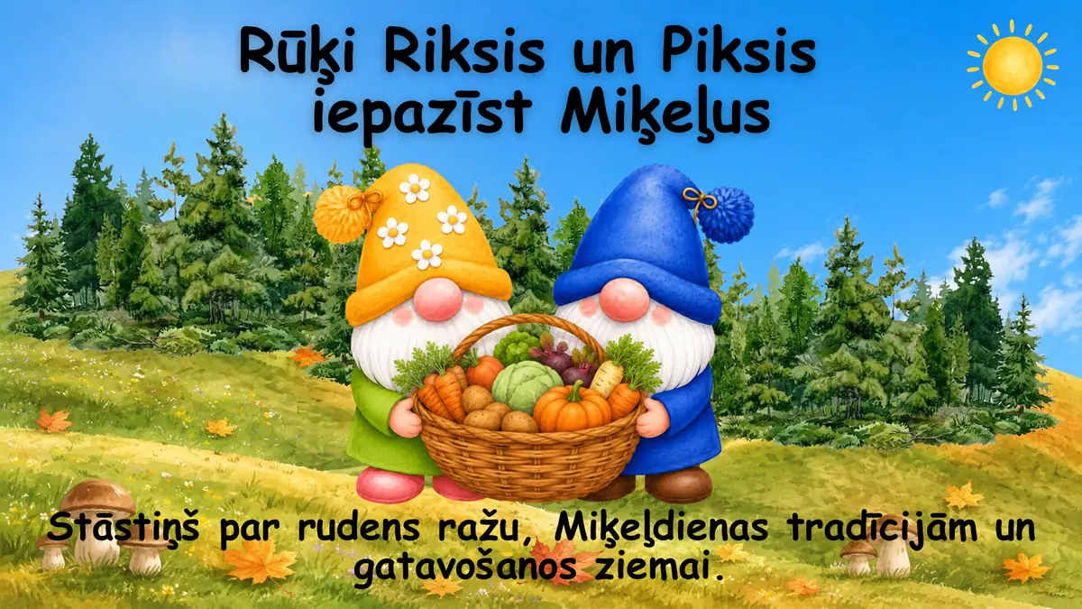 Rūķi Riksis un Piksis iepazīst Miķeļus: prezentācijas pirmais slaids