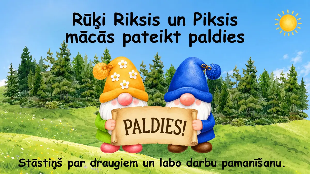 Rūķi Riksis un Piksis mācās pateikt paldies: prezentācijas pirmais slaids