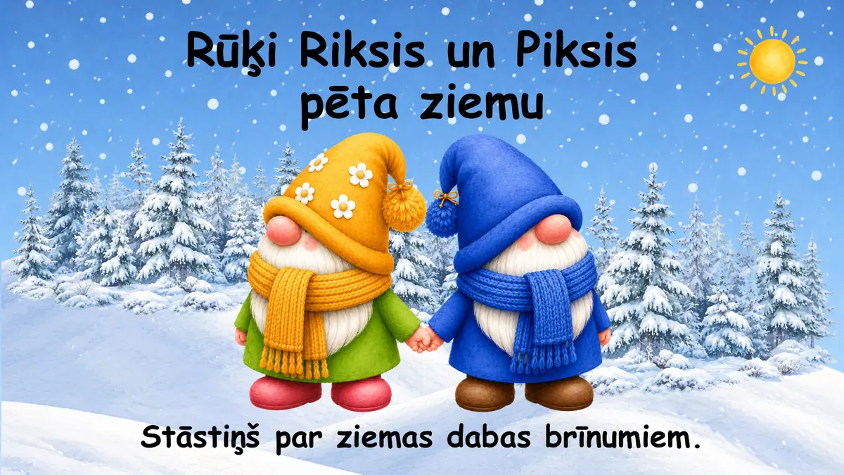 Rūķi Riksis un Piksis pēta ziemu: prezentācijas pirmais slaids