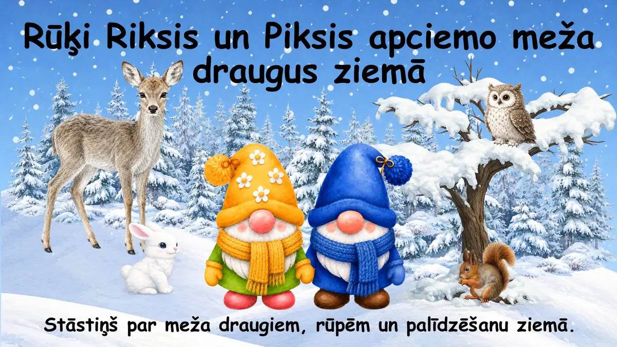 Rūķi Riksis un Piksis apciemo meža draugus ziemā: prezentācijas pirmais slaids