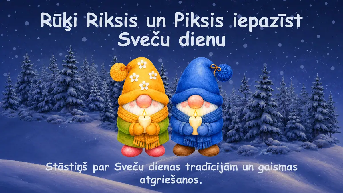Rūķi Riksis un Piksis iepazīst Sveču dienu: prezentācijas pirmais slaids