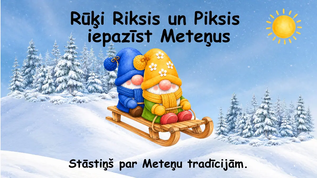 Rūķi Riksis un Piksis iepazīst Meteņus: prezentācijas pirmais slaids