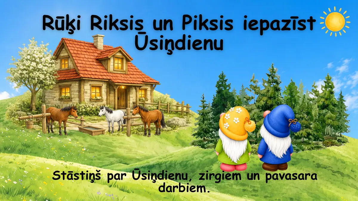 Rūķi Riksis un Piksis iepazīst Ūsiņdienu: prezentācijas pirmais slaids