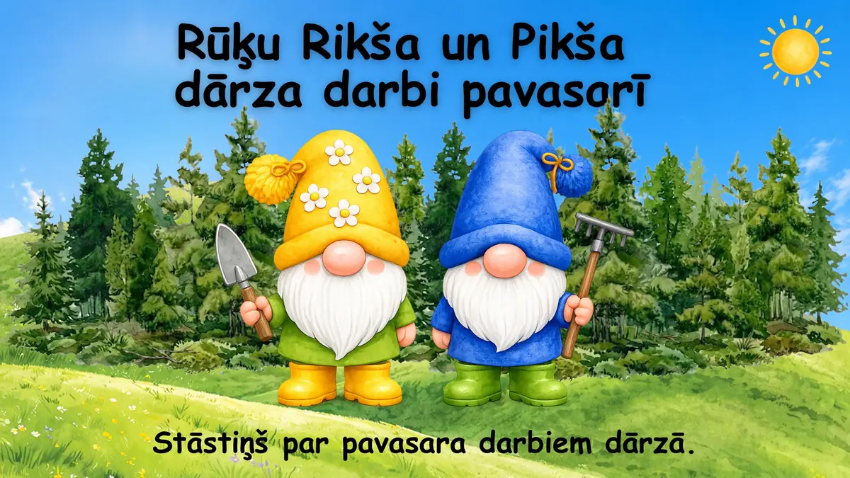 Rūķu Rikša un Pikša dārza darbi pavasarī: prezentācijas pirmais slaids