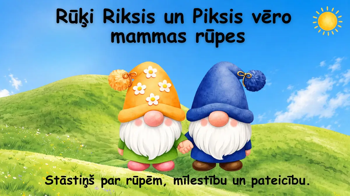 Rūķi Riksis un Piksis vēro mammas rūpes: prezentācijas pirmais slaids