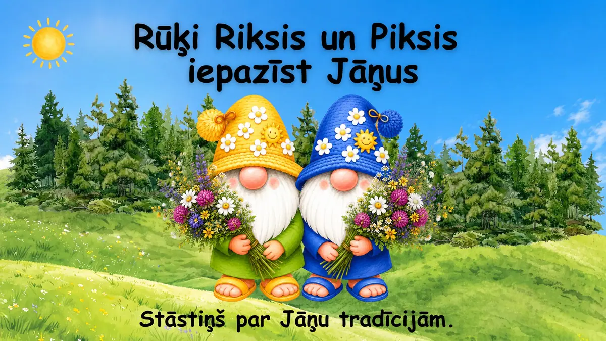Rūķi Riksis un Piksis iepazīst Jāņus: prezentācijas pirmais slaids