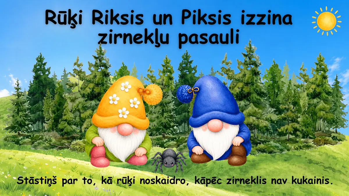 Rūķi Riksis un Piksis izzina zirnekļu pasauli: prezentācijas pirmais slaids